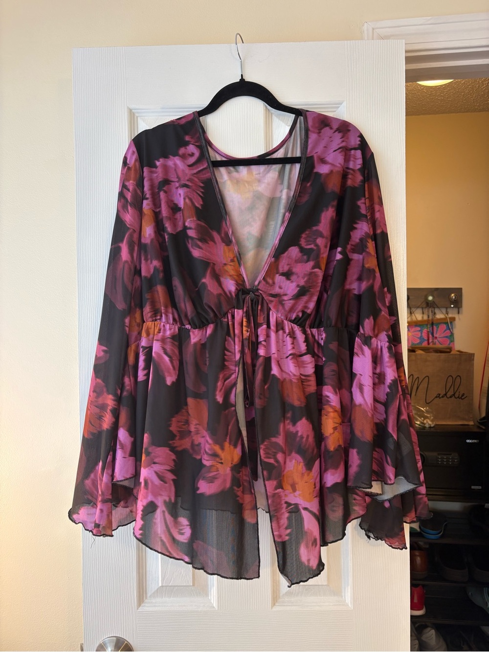 SHEIN Lavender and Black Floral Mesh Skirt